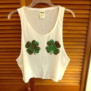 PINK Sequin Shamrock tank Size Small NWOT